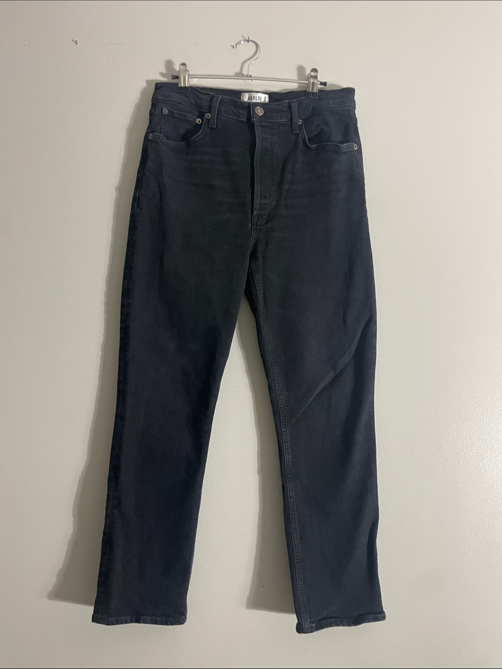 AGOLDE Women’s Washed Black High Rise Straight Leg Button Fly Jeans